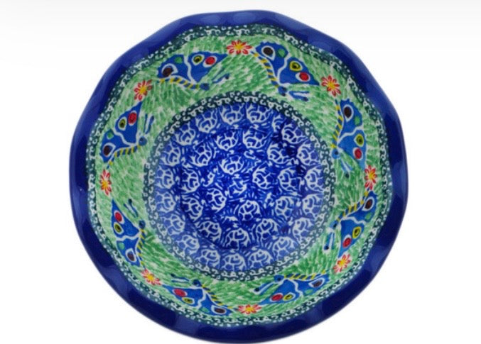 Ceramika Artystyczna, Unikat Ring Of Flowers, Scalloped Bowl 7"