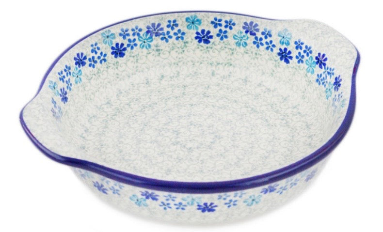 Ceramika Artystyczna, Winter Floral, Medium Round Baker with Handles 9"
