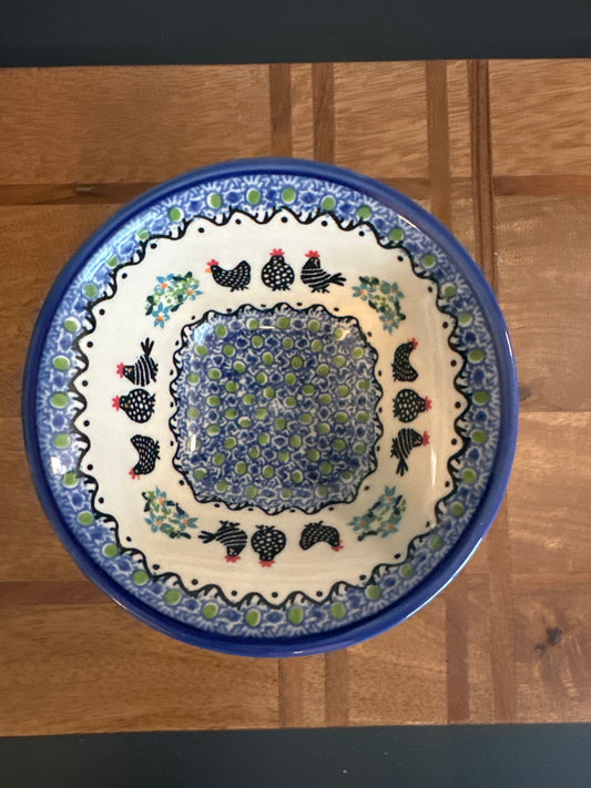 Galia Polish Pottery Black Chickens Large Pedestal Bowl