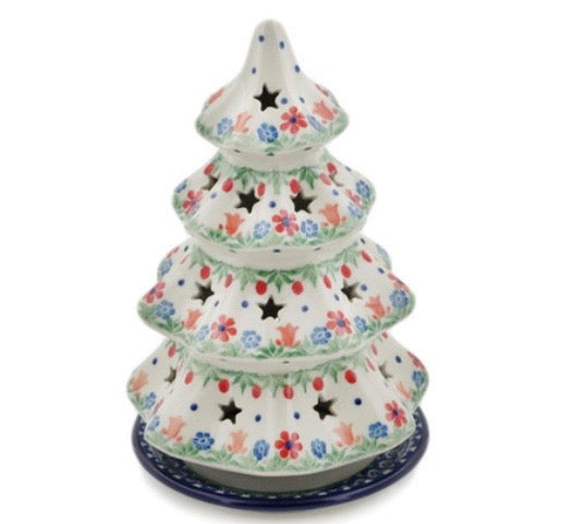 Ceramika Artystyczna Polish Pottery, Babcia's Garden, Christmas Tree Luminary 8"