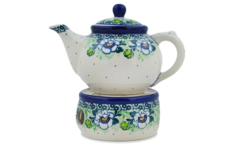 Ceramika Artystyczna, Green Flora, Tea or Coffee Pot with Heater 15 oz
