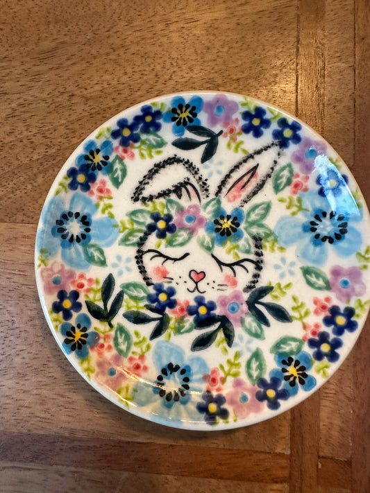 Vena Polish Pottery.  Unikat Bunny Floral Coaster