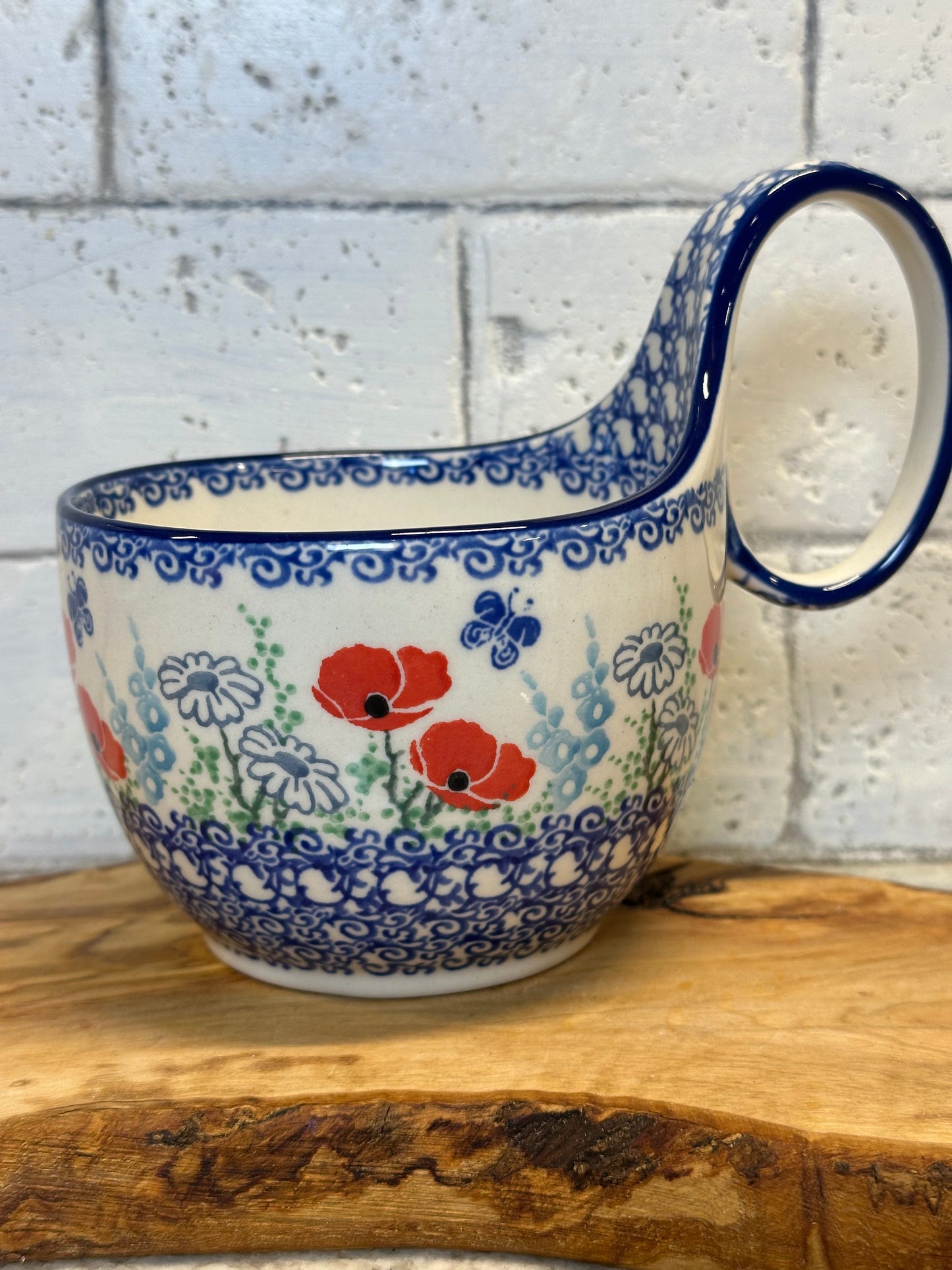 Ceramika Artystyczna, Red and Blue Poppies, Loop/Soup Mug