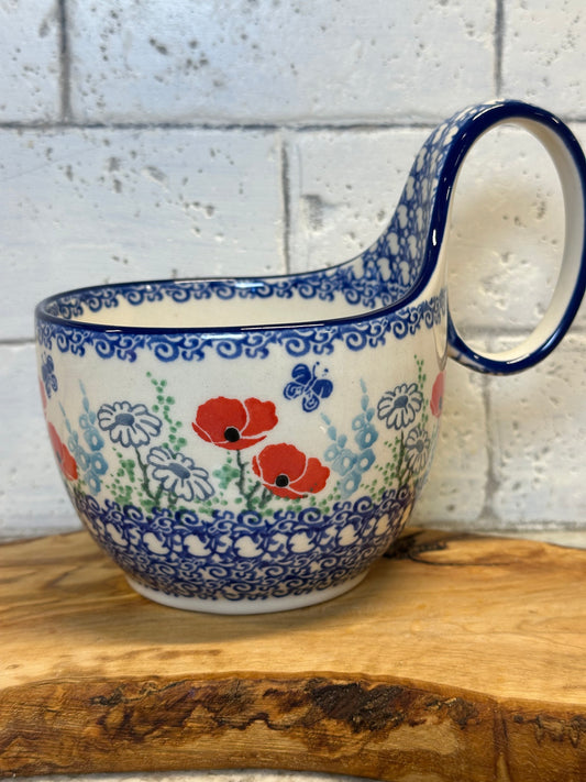 Ceramika Artystyczna, Red and Blue Poppies, Loop/Soup Mug