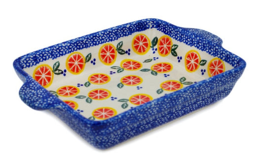 Ceramika Bona Polish Pottery, Citrus Craze, Rectangular Baker with Handles