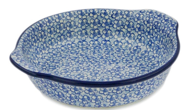 Ceramika Artystyczna, Magical Blue,  Medium Round Baker with Handles 9"