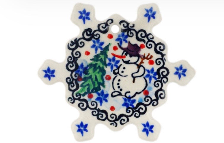 Ceramika Artystyczna,  Dancing Snowman,  Snowflake Pendant/Ornament