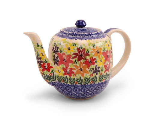 Ceramika Amfora Polish Pottery, Signature Unikat, Splash of Lilies, Tall Teapot