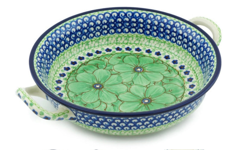 Ceramika Artystyczna, Unikat U408D, Key Lime Dreams, Medium Round Baker with Handles