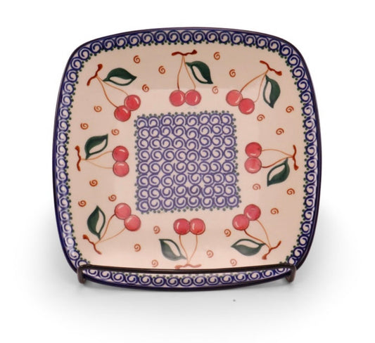 Millena Polish Pottery, Retro Cherry, Square Plate