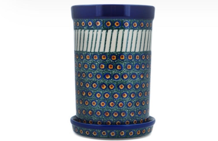 Ceramika Artystyczna, Emerald Peacock, Wine Chiller/Utensil Holder with Saucer