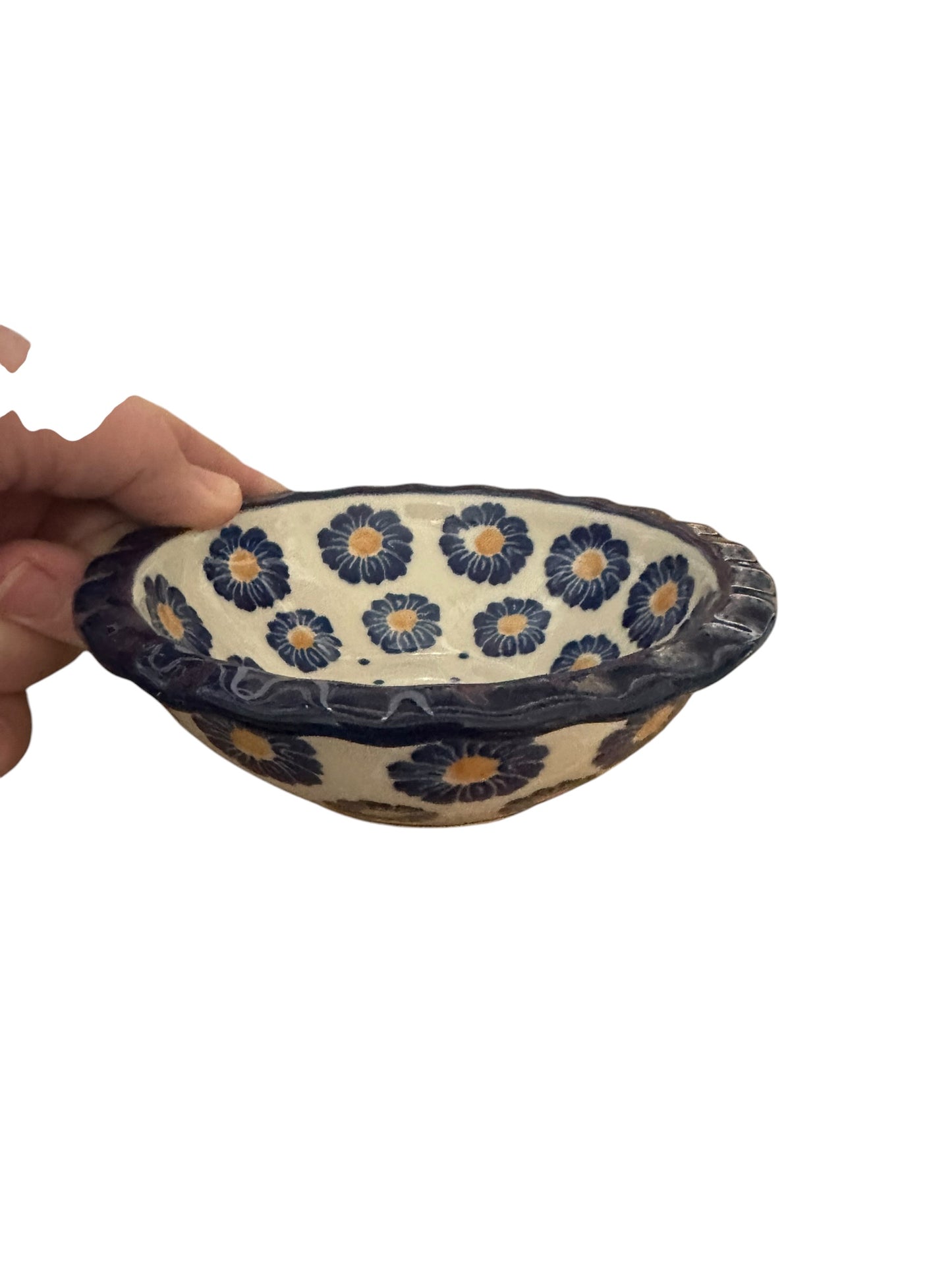 Ceramika Artystyczna, Blue Zinnia, Scalloped Bowl 5"