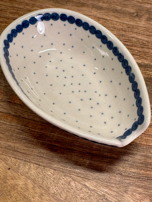 Ceramika Artystyczna Polish Pottery, Traditional Blue Dot, Spoon Rest, Preowned