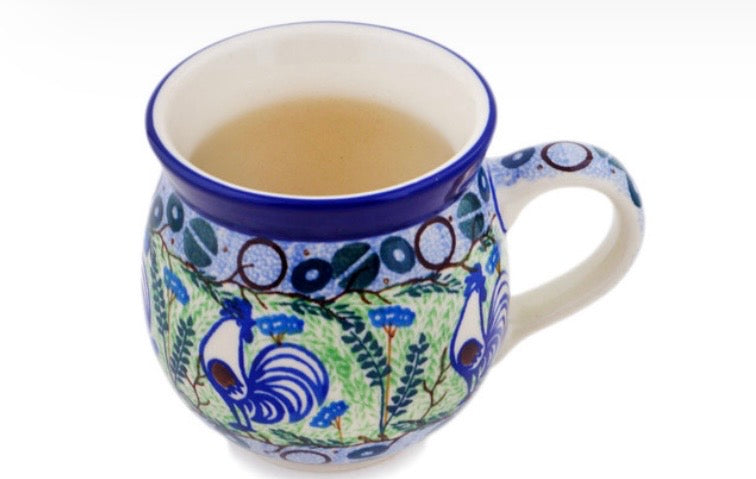 Ceramika Artystyczna, Blue Rooster, Medium Bubble Mug 12 oz