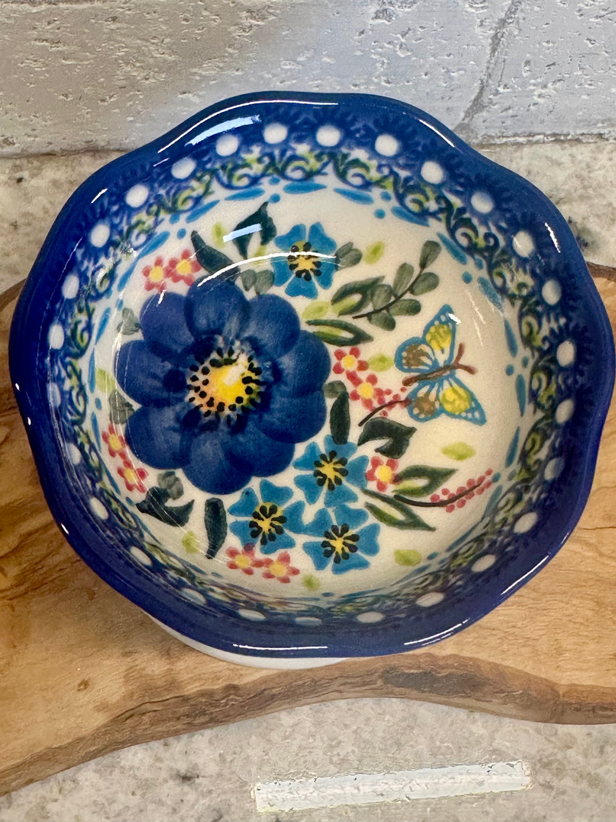 Vena Garden Of Blue, Pedestal Wavy Dessert/Dip Bowl