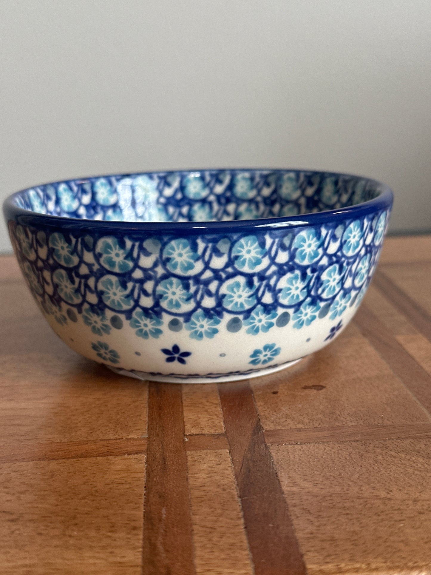 Ceramika Artystyczna Polish Pottery, Blue & Gray Flower Ice Cream Bowl