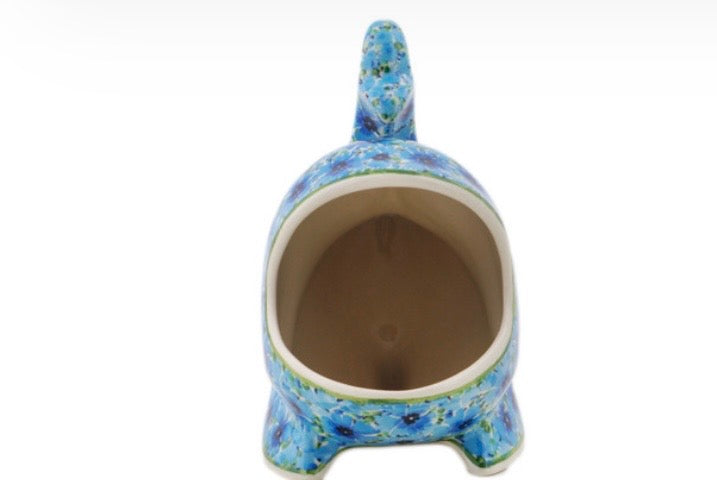 Ceramika Artystyczna, U4929, Blue Bachelor Buttons, Salt Cellar/Salt Pig/Sponge Holder Whale