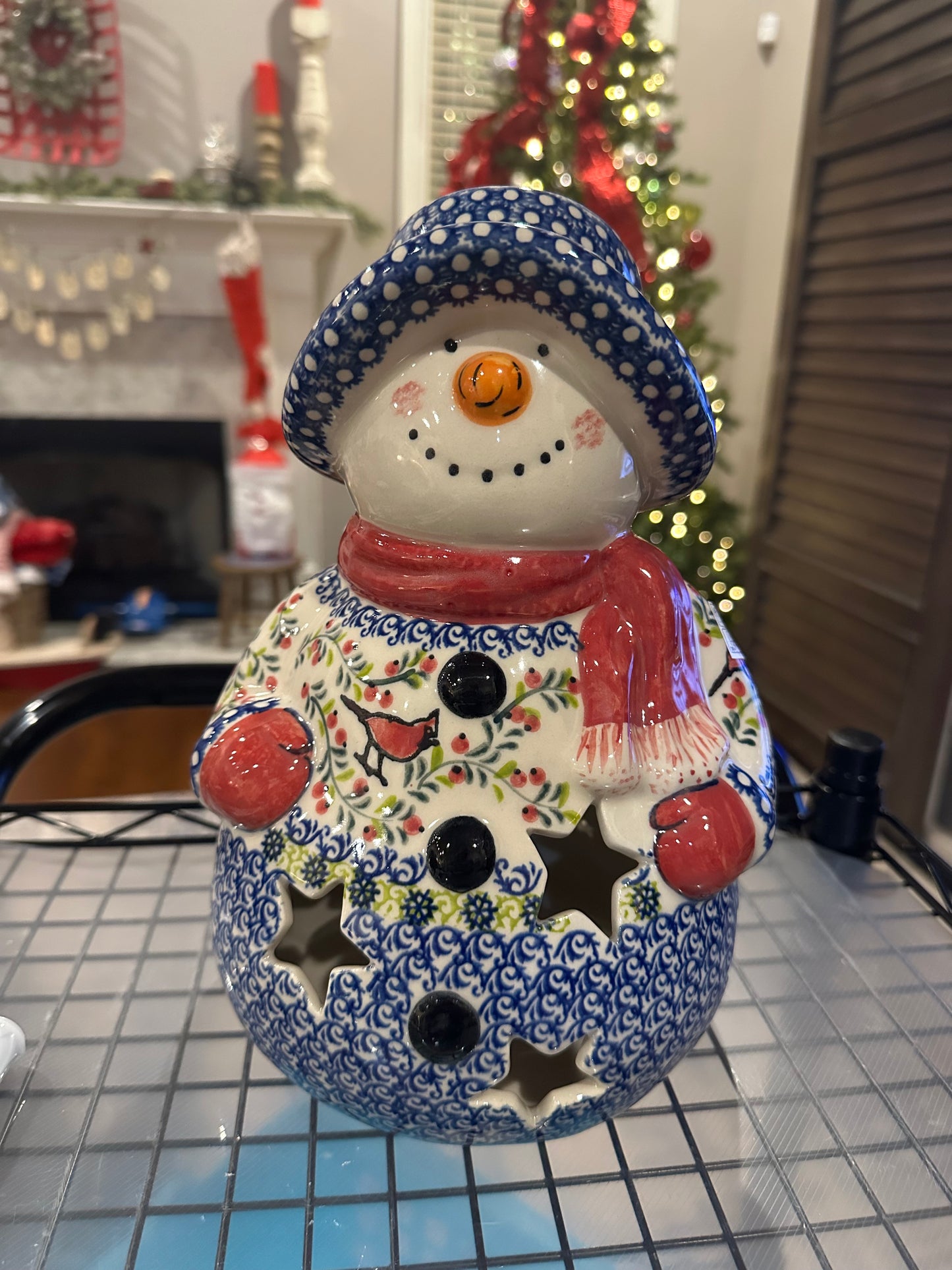 Vena Cardinal Tall Luminary Snowman