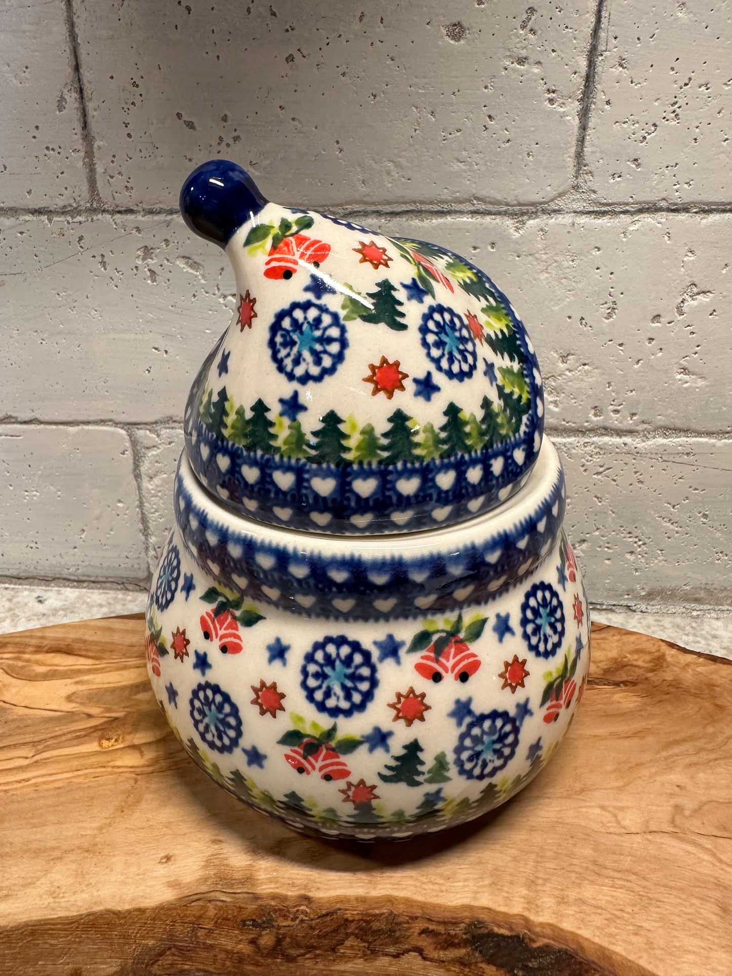 Kalich Polish Pottery, Signature Unikat Art Level, Bells In The Woods, Snowman Container