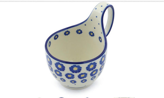 Ceramika Artystyczna Polish Pottery, Blue Zinnia, Loop Mug/Soup Bowl 16 oz