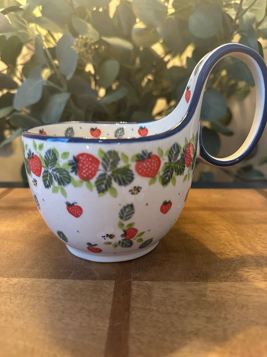 Ceramika Artystyczna Polish Pottery, Strawberry with White Poppy Loop Mug