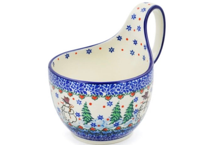 Ceramika Artystyczna Polish Pottery, Unikat 4661, Dancing Snowman, Loop Mug/Bowl