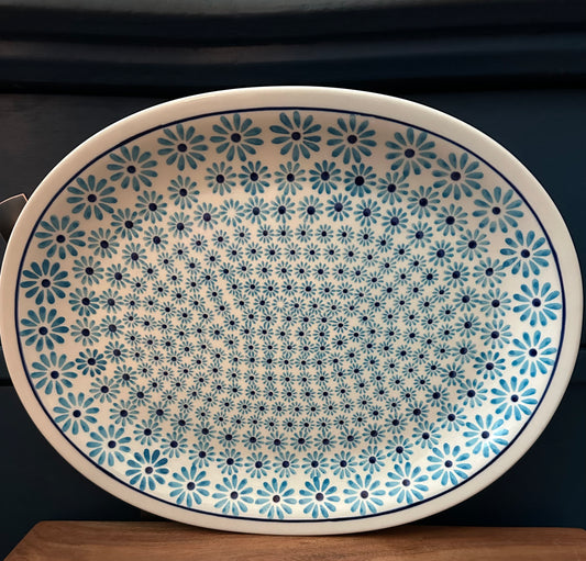 Zaklady Polish Pottery, Blue Daisy Delight, Platter