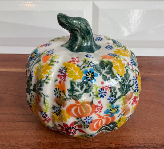 Vena Polish Pottery, Pumpkins and Fall Flowers Medium Pumpkin