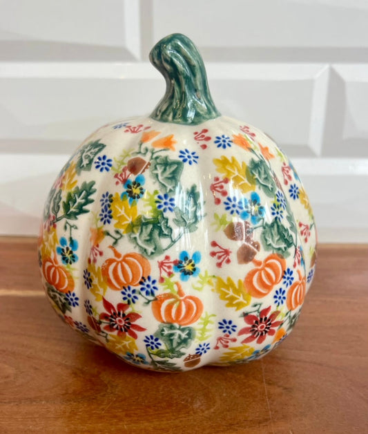 Vena Polish Pottery, Pumpkins and Fall Flowers Large Pumpkin