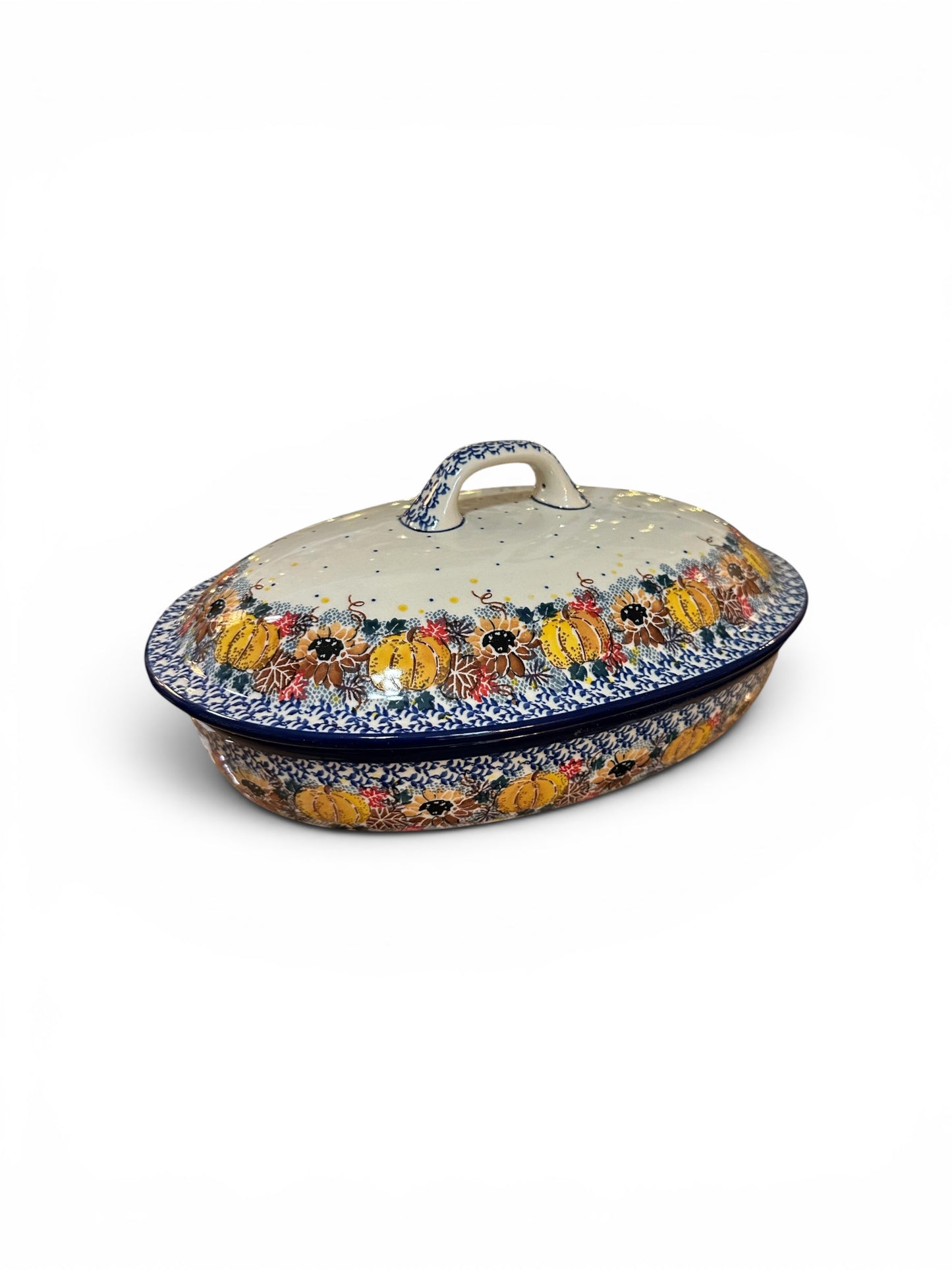 Ceramika Artystyczna, U4741, Falling Leaves, Baker with Cover 14"