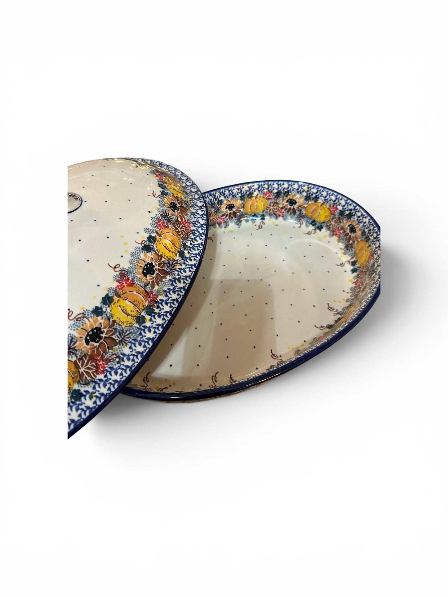 Ceramika Artystyczna, U4741, Falling Leaves, Baker with Cover 14"