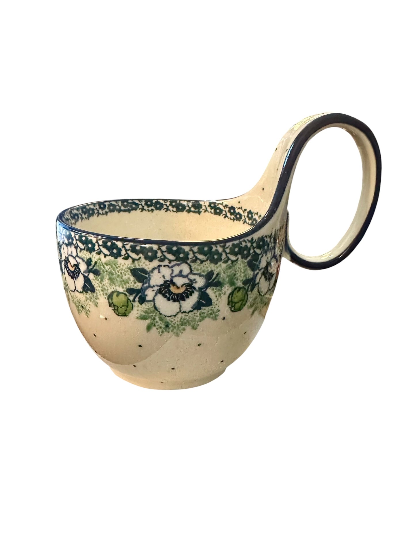 Ceramika Artystyczna, Green Floral Loop Bowl/Mug