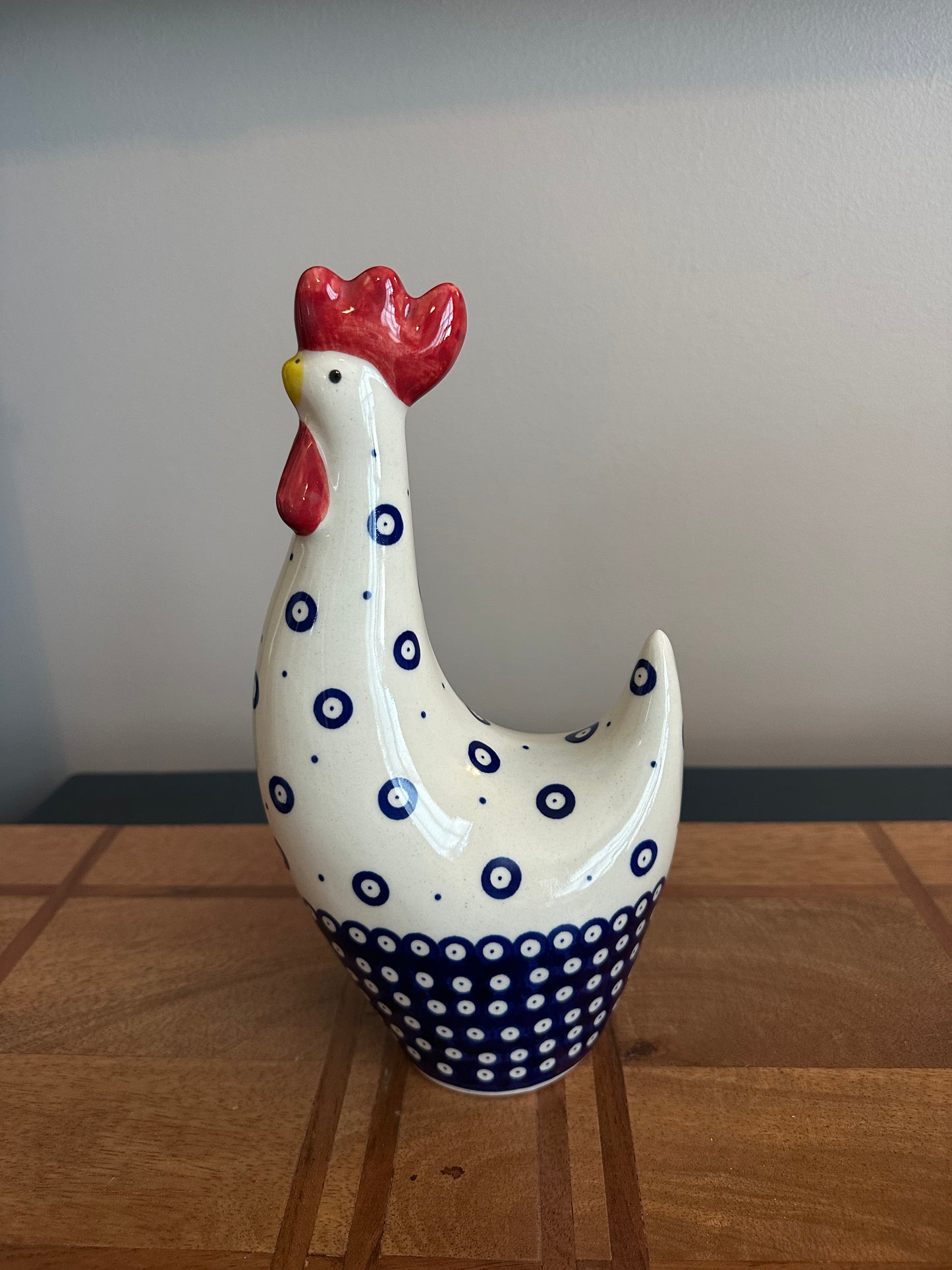 Amfora Polish Pottery, 10" Rooster Figurine Pattern: Owl Eye