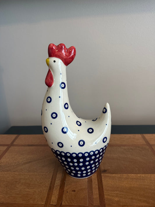 Amfora Polish Pottery, 10" Rooster Figurine Pattern: Owl Eye