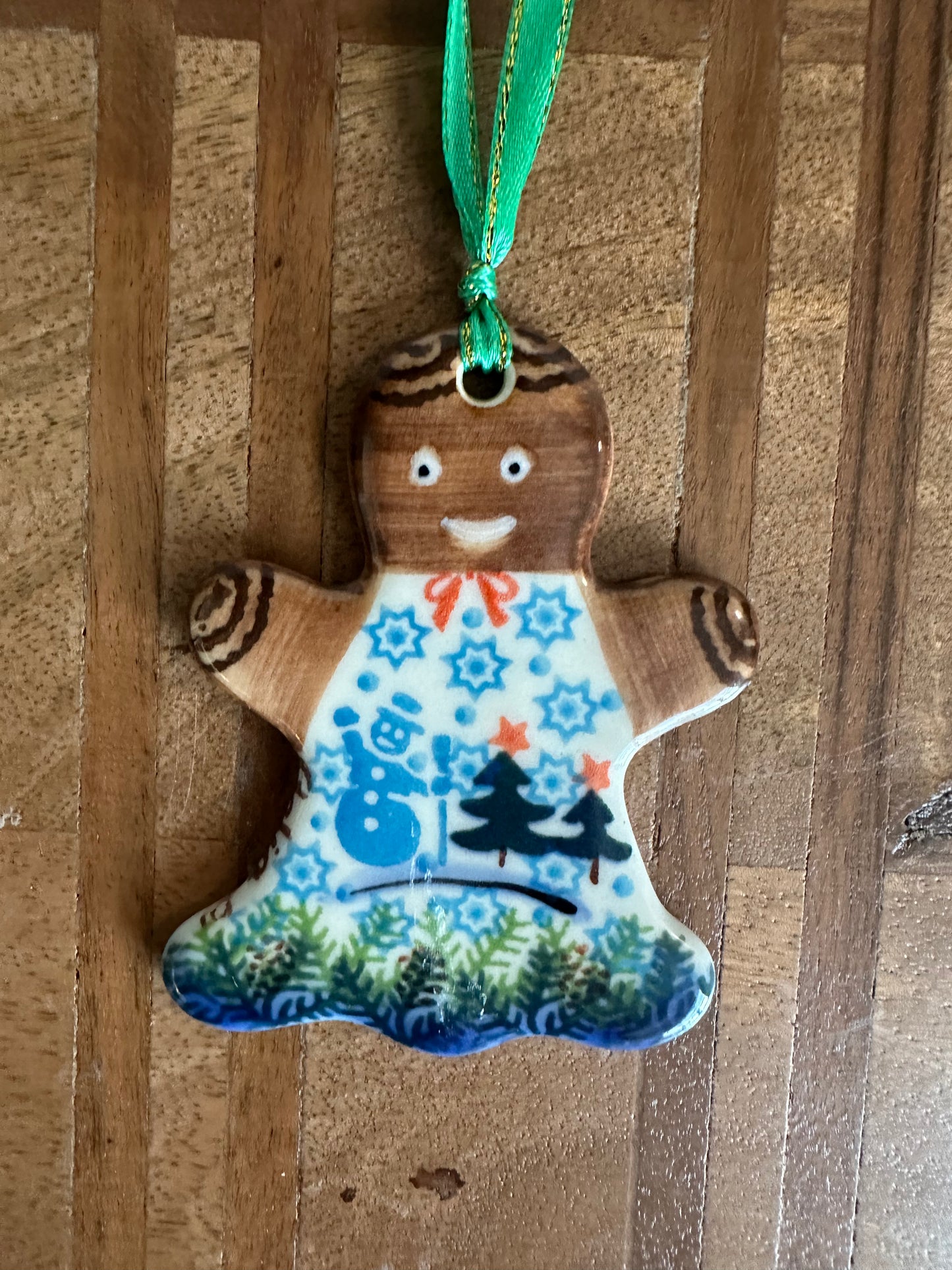 Galia Polish Pottery Reindeer Gingerbread Lady, Two-Sided Ornament