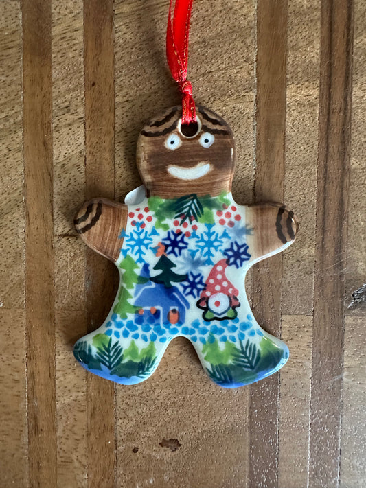 Galia Polish Potttery, Winter Gnomes Gingerbread Boy, Two-Sided Ornament