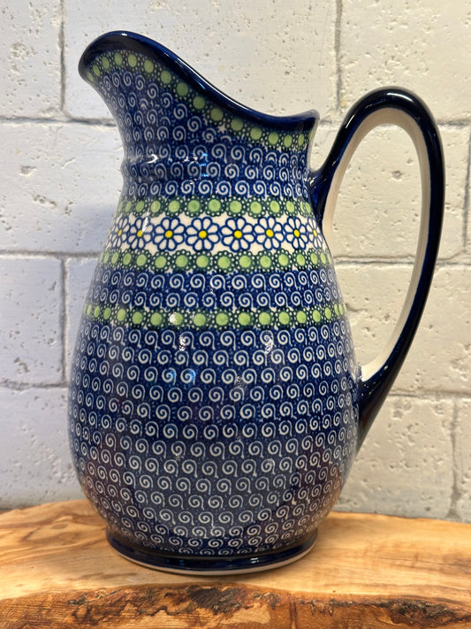 Kalich Polish Pottery, Blue, Green, Daisy 2 Liter Pitcher