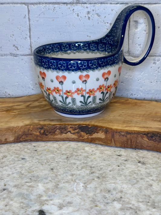 Ceramika Artystyczna Polish Pottery, Peach Spring Daisy, Loop Mug 16 oz.