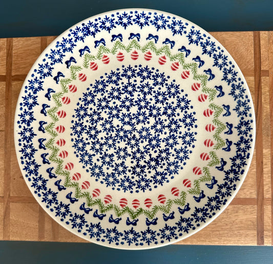 Preowned- Manufaktura Polish Pottery, Pedestal Cake Stand, Christmas Snowflakes & Ornaments