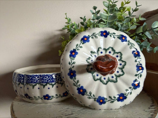 Vena, Polish Pottery Pumpkin with Lid