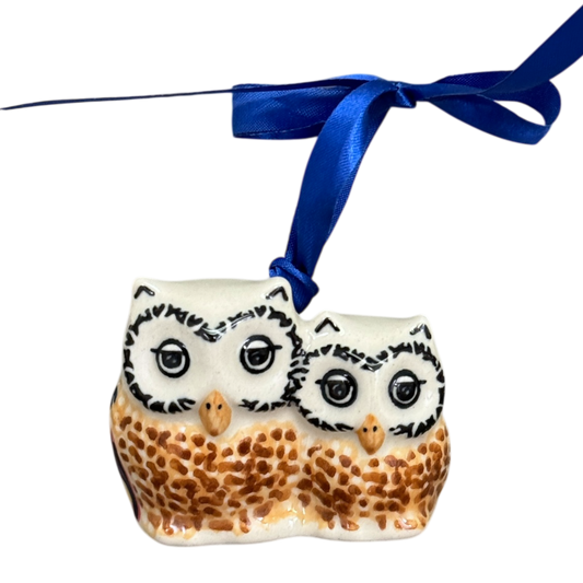 Ornament, Two Owl, 2" in "Desert Sunrise" by Manufaktura