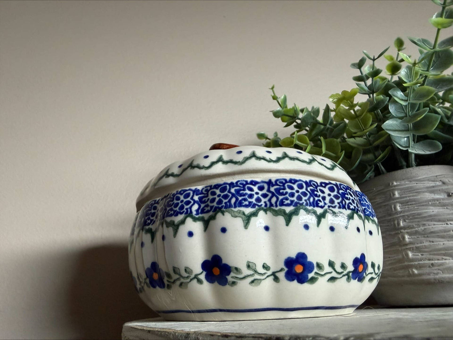 Vena, Polish Pottery Pumpkin with Lid