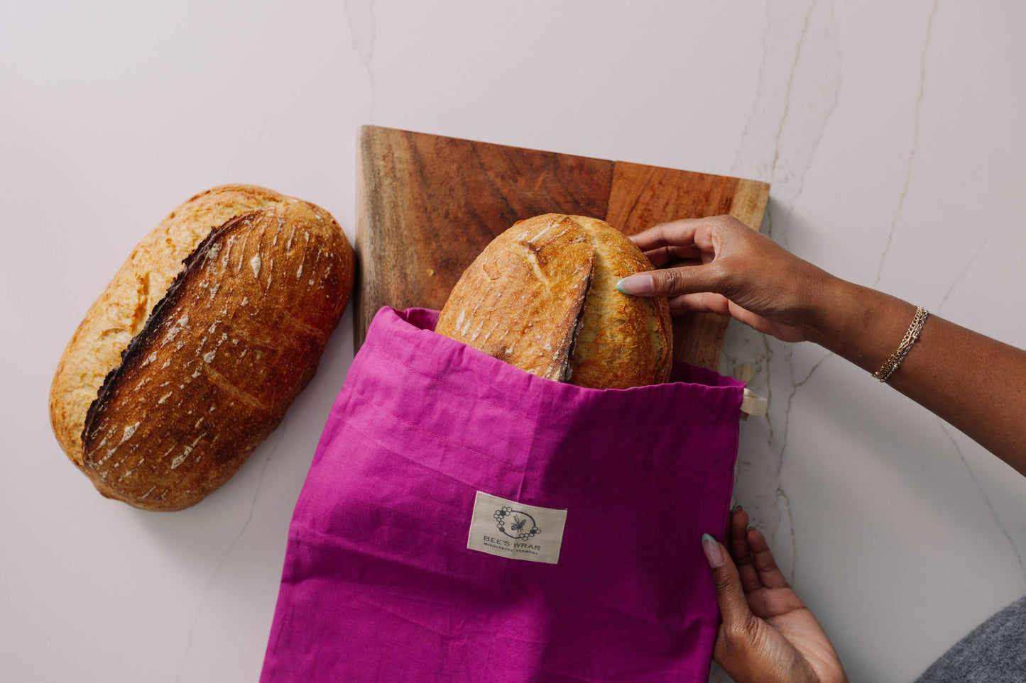 Bee's Wrap, Artisan Bread Bag - Magenta, Meadow Magic, Lined Bees Wrap